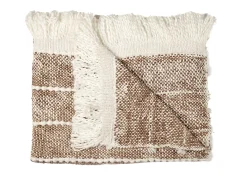The Home Deco Factory Ropa De Casa-Manta de Punto Trenzado Taupe con Flecos 120x150 cm 100% Poliéster Confort Cocooning Marru00f3n