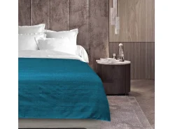 Douceur d'intérieur Manta Lisa "Lucile" 180x220 cm en Algodón-Poliéster Suave y Ligera, Reversible con Dobladillo Azul Outlet