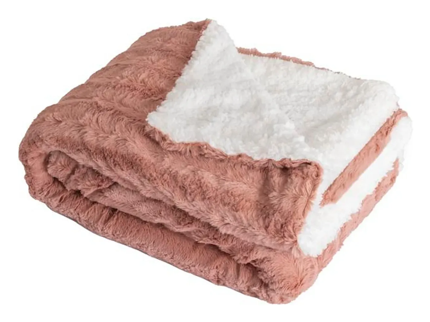 Manta plaid bitono y blanco 130x170cm BERGIL - SACASA Rosa