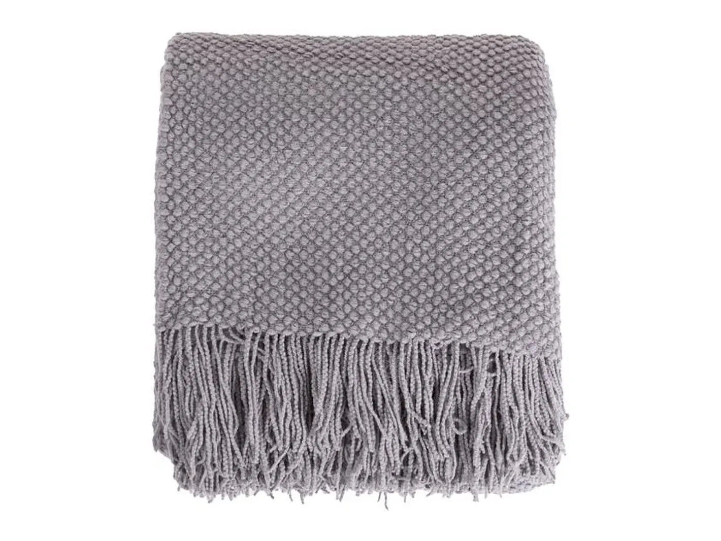 Manta plaid claro texturizado y con flecos 180x220cm DENARLA - SACASA Gris Sale