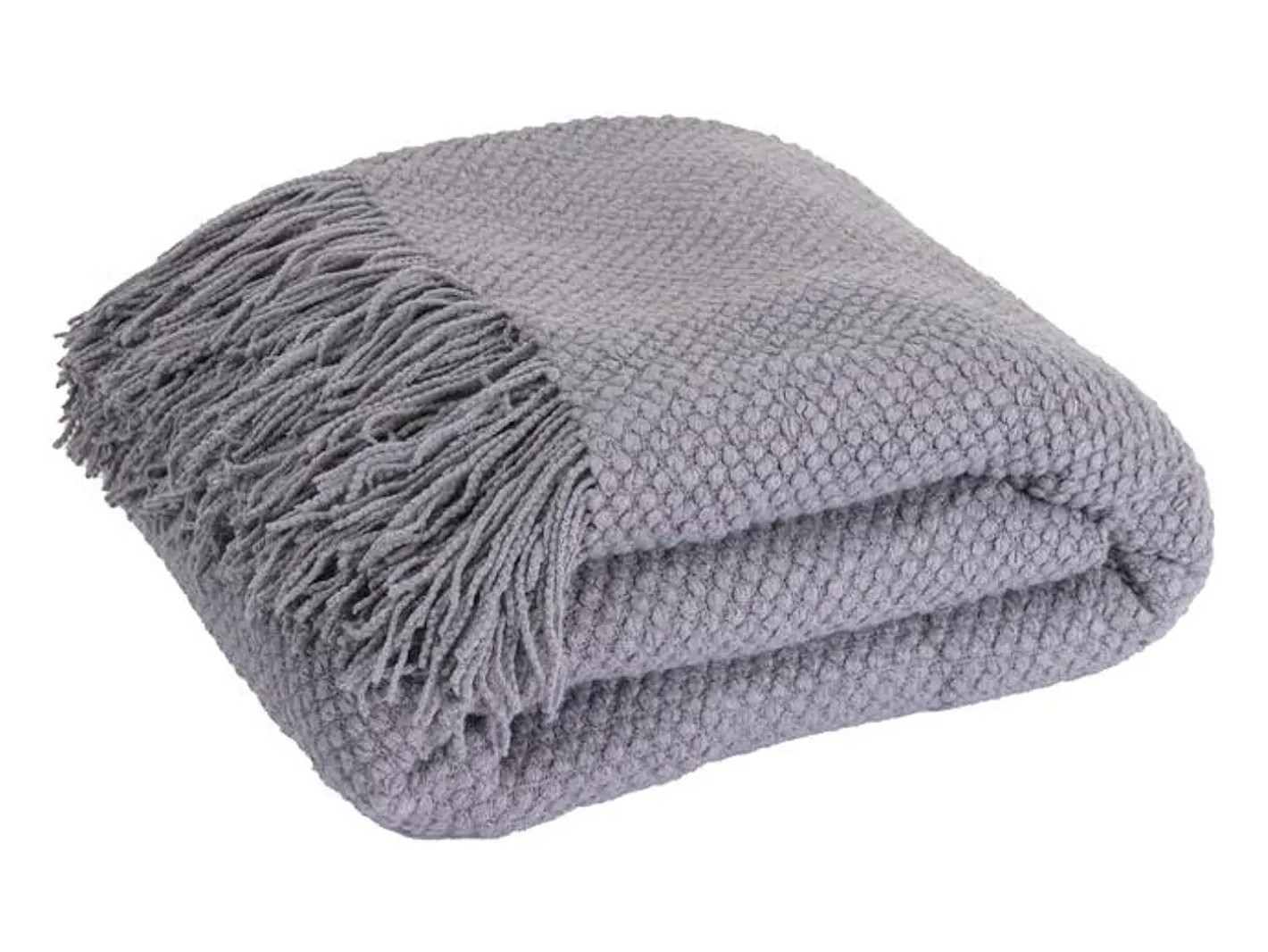 Manta plaid claro texturizado y con flecos 180x220cm DENARLA - SACASA Gris Sale