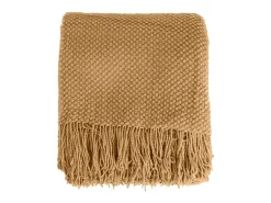 Ropa De Casa-Manta plaid marrón tostado texturizado y con flecos 130x170cm DENARLA - SACASA Marru00f3n