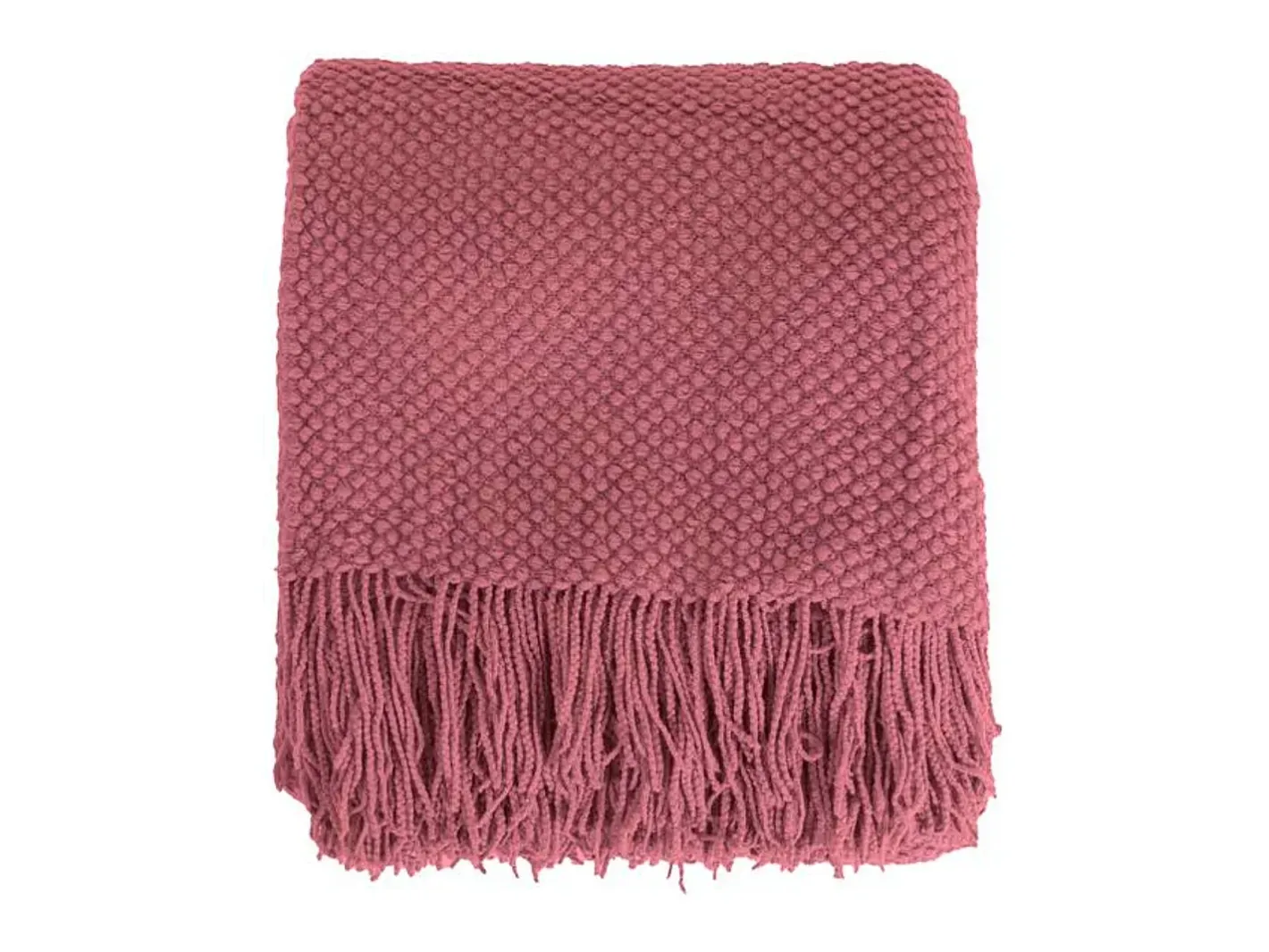 Manta plaid frambuesa texturizado con flecos 180x220cm DENARLA - SACASA Rosa Discount