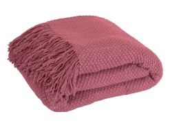 Manta plaid frambuesa texturizado con flecos 180x220cm DENARLA - SACASA Rosa Discount