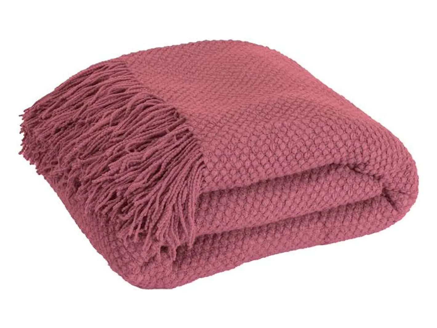 Manta plaid frambuesa texturizado con flecos 180x220cm DENARLA - SACASA Rosa Discount