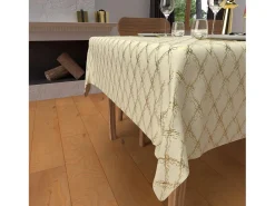 Soleil d'ocre Mantelería-Mantel cuadrado festivo con antimanchas en puro algodón 180x180 cm oro CELESTE, por Beige
