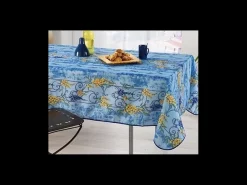 Promo Linge Mantelería-Mantel provenzal rectangular antimanchas poliéster glicina 150 x 240 cm Azul