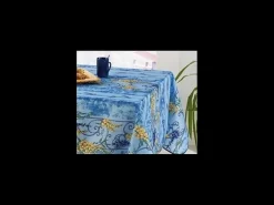 Promo Linge Mantelería-Mantel provenzal rectangular antimanchas poliéster glicina 150 x 240 cm Azul
