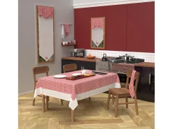 Soleil d'ocre Mantelería-Mantel rectangular de algodón antimanchas 140x200 cm VICHY, por Rojo