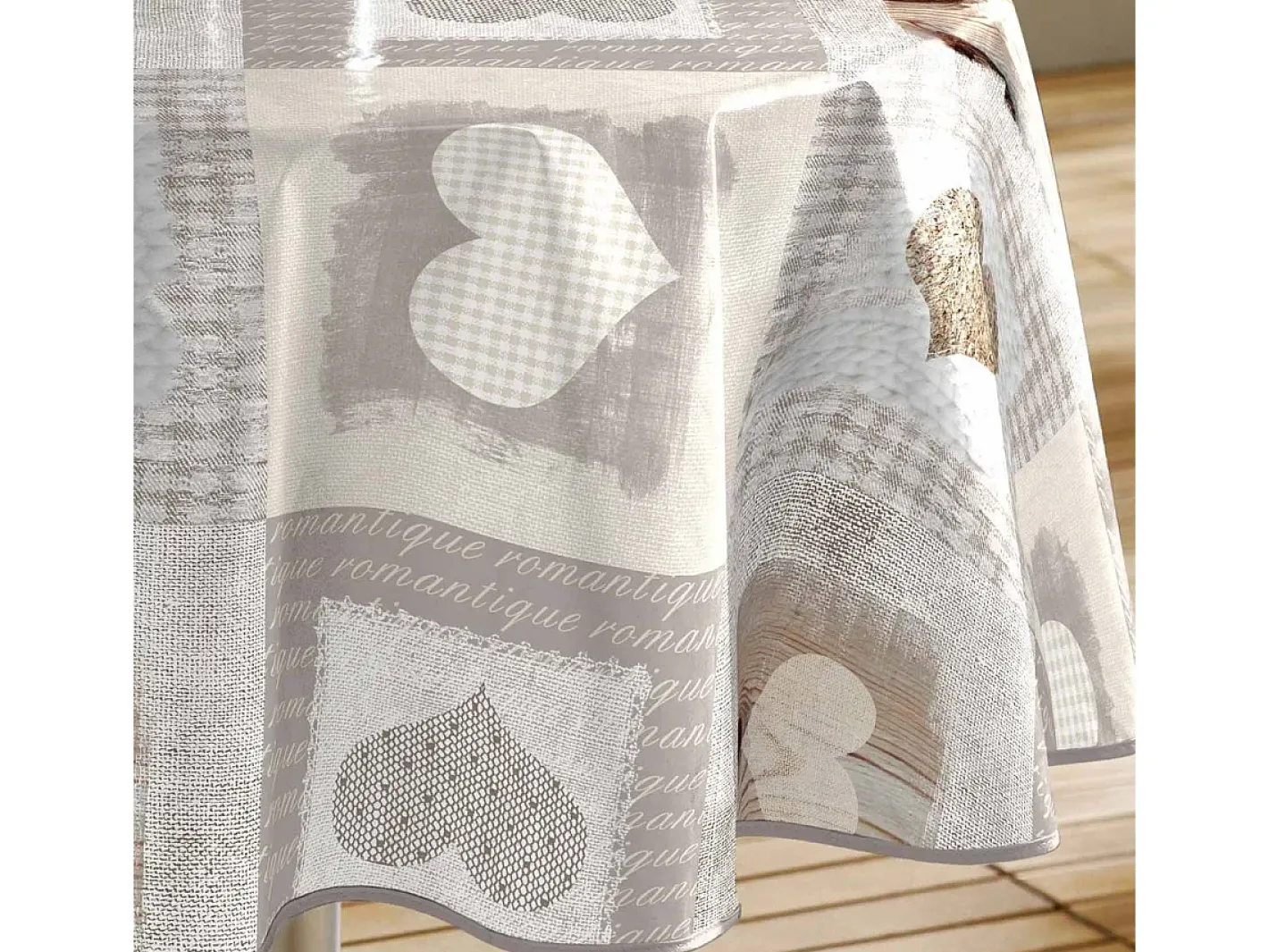 Douceur d'intérieur Mantel redondo de PVC "corazones" Gris