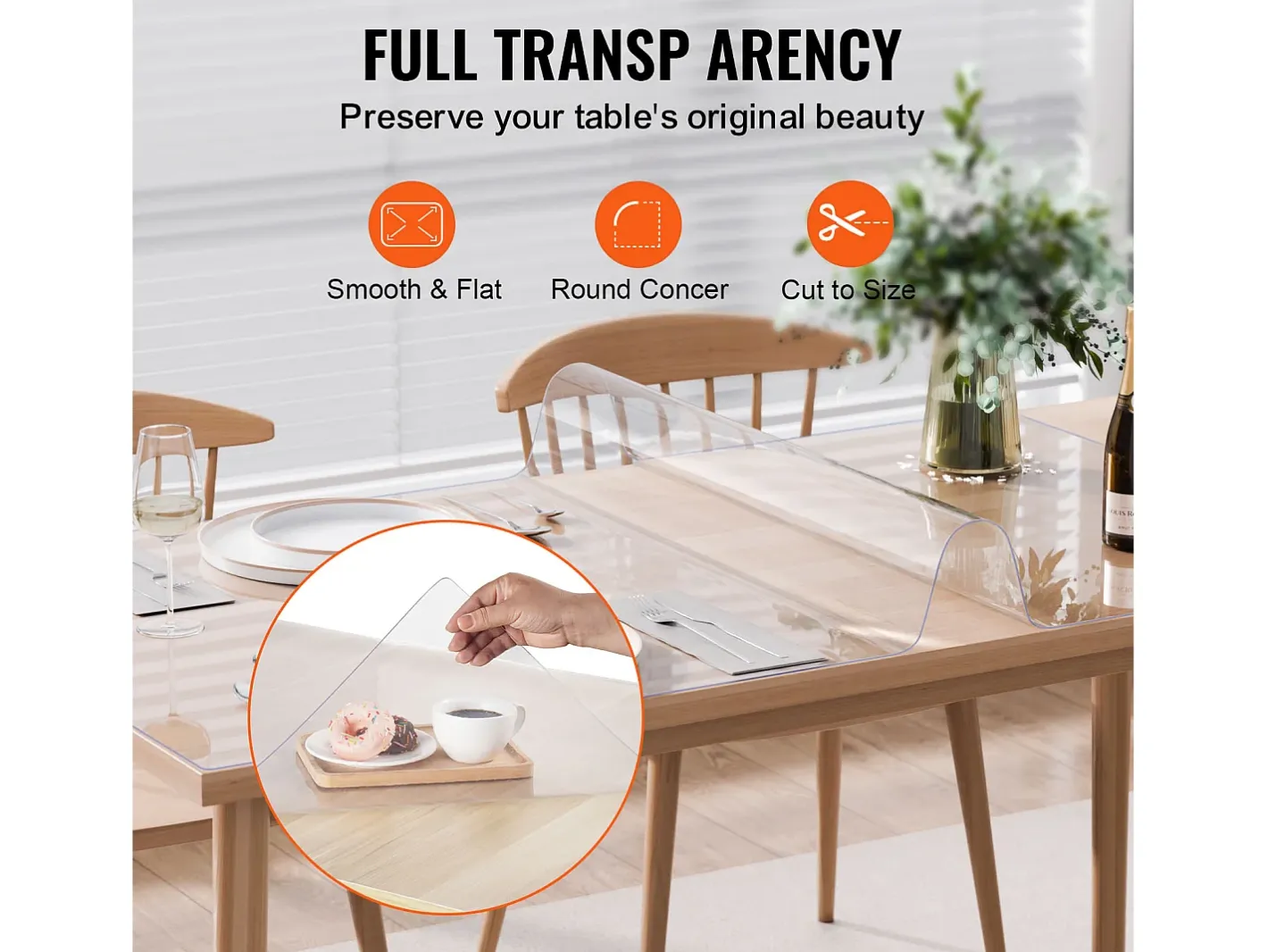 Mantelería-Mantel SucceBuy Protección de Mesa en PVC, 76 X 152 CM, Manguito en Plástico , 0.15CM de Grosor Transparente