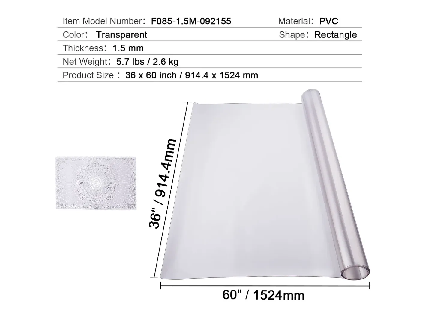 Mantel SucceBuy Protección de Mesa en PVC, 91 X 152 CM, Tapete de Escritorio en Plástico Helado, 0.15CM de Grosor Transparente Online