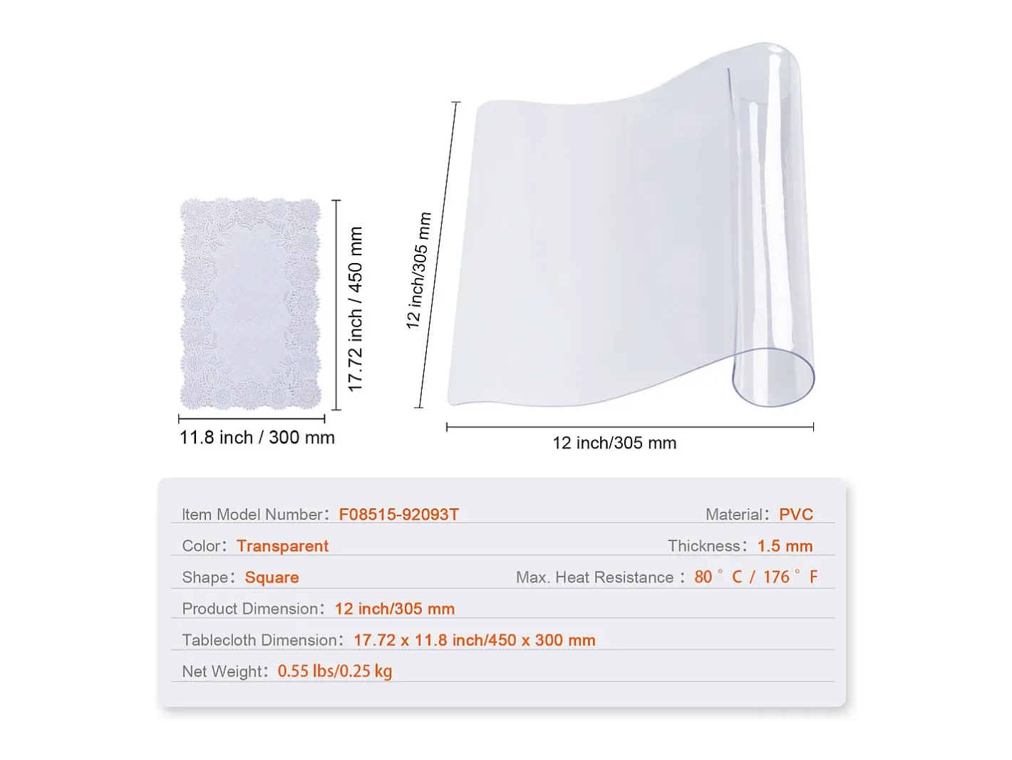 Mantelería-Mantel SucceBuy Protector de Mesa en PVC 30 X 30 CM, Protector de Escritorio en Plástico 0.15CM de Grosor Transparente