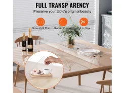Mantelería-Mantel SucceBuy Protector de Mesa en PVC 137 X 137 CM, Protector de Escritorio en Plástico 0.2CM de Grosor Transparente