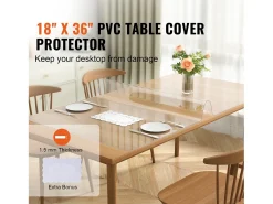 Mantelería-Mantel SucceBuy Protector de Mesa de PVC de 46 x 91 cm, Cubierta de Pl谩stico para Escritorio, 1,5 mm de Grosor Transparente