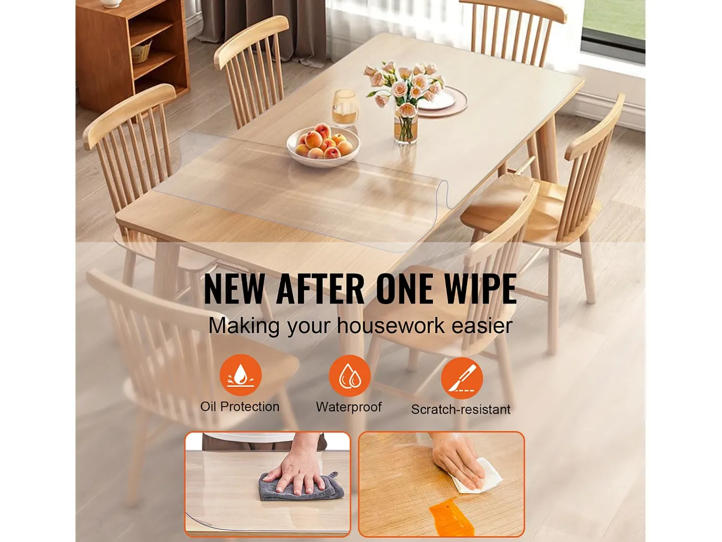 Mantelería-Mantel SucceBuy Protector de Mesa de PVC de 46 x 91 cm, Cubierta de Pl谩stico para Escritorio, 1,5 mm de Grosor Transparente
