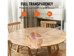 Discount Mantel SucceBuy Protector de Mesa de PVC, Cubierta de Escritorio Redonda de Plástico de 123 cm, 1.5 mm de Grosor Transparente
