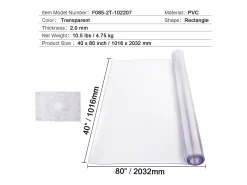 Sale Mantel SucceBuy Protector de Mesa de PVC de 101.6 x 203.2 cm, Cubierta de Escritorio , 2.0 mm de Grosor Transparente
