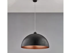 Marcus - Lámpara colgante negra Ø50 con interior cobre antiguo y cable ajustable, 1 luz Cobrizo New
