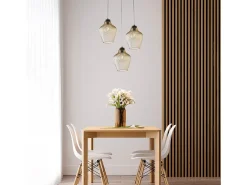 Clearance Maya - Lámpara colgante negra con cristal ámbar decorado y cables orientables, 3 luces Ø47 Beige