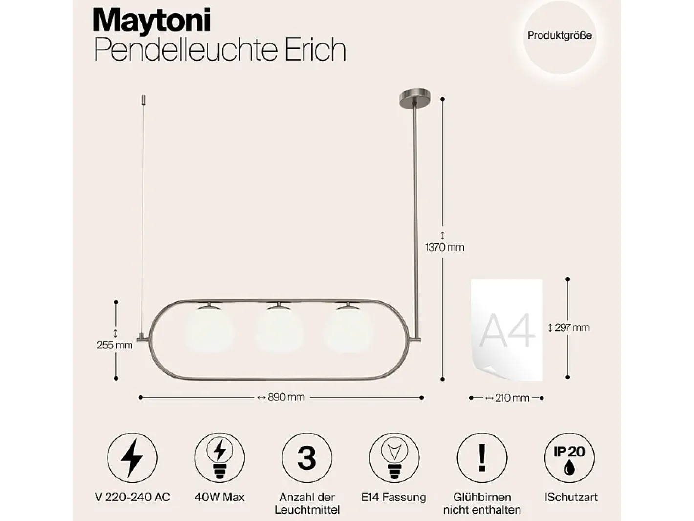 Sale Maytoni Erich Plafón colgante globo moderno 3 luces Níquel E14 Gris