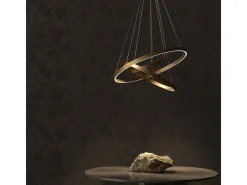 Outlet Maytoni Rim Lámpara de techo colgante circular de 3 niveles de latón LED integrado con borde moderno Camel