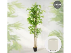 ML-DESIGN Planta Artificial-Bambú artificial 210 cm, Planta artificial grande, Planta artificial con tallo de madera auténtica Verde