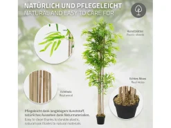 ML-DESIGN Planta Artificial-Bambú artificial 210 cm, Planta artificial grande, Planta artificial con tallo de madera auténtica Verde