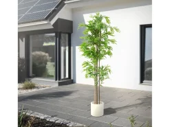 ML-DESIGN Planta Artificial-Bambú artificial 210 cm, Planta artificial grande, Planta artificial con tallo de madera auténtica Verde