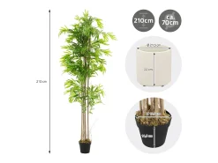 ML-DESIGN Planta Artificial-Bambú artificial 210 cm, Planta artificial grande, Planta artificial con tallo de madera auténtica Verde