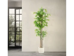 ML-DESIGN Planta Artificial-Bambú artificial 210 cm, Planta artificial grande, Planta artificial con tallo de madera auténtica Verde