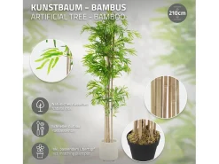 ML-DESIGN Planta Artificial-Bambú artificial 210 cm, Planta artificial grande, Planta artificial con tallo de madera auténtica Verde