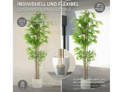 ML-DESIGN Planta Artificial-Bambú artificial 210 cm, Planta artificial grande, Planta artificial con tallo de madera auténtica Verde