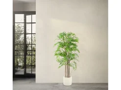ML-DESIGN Planta Artificial-Bambú artificial 150 cm, Planta artificial grande, Planta artificial con tallo de madera auténtica Verde