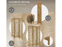 ML-DESIGN Biombo divisorio de 3 paneles modelo Fukuoka de madera natural 170 x 121 cm, separador de ambientes plegable japonés, pantalla de privacidad Marru00f3n Clearance