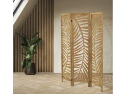 ML-DESIGN Biombo divisorio de 3 paneles modelo Fukuoka de madera natural 170 x 121 cm, separador de ambientes plegable japonés, pantalla de privacidad Marru00f3n Clearance