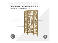ML-DESIGN Biombo divisorio de 3 paneles modelo Fukuoka de madera natural 170 x 121 cm, separador de ambientes plegable japonés, pantalla de privacidad Marru00f3n Clearance