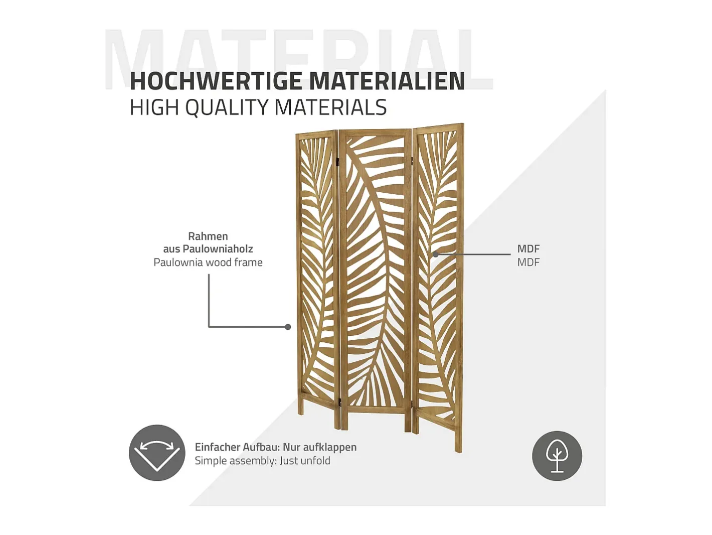 ML-DESIGN Biombo divisorio de 3 paneles modelo Fukuoka de madera natural 170 x 121 cm, separador de ambientes plegable japonés, pantalla de privacidad Marru00f3n Clearance