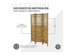 ML-DESIGN Biombo-Biombo divisorio de 3 paneles modelo tokio de madera natural 170 x 121 cm, separador de ambientes plegable japonés, pantalla de privacidad Marru00f3n