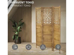 ML-DESIGN Biombo-Biombo divisorio de 3 paneles modelo tokio de madera natural 170 x 121 cm, separador de ambientes plegable japonés, pantalla de privacidad Marru00f3n