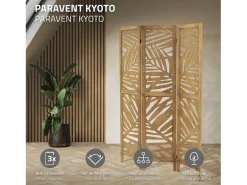 ML-DESIGN Biombo-Biombo divisorio de 3 paneles modelo Kyoto de madera natural 170 x 121 cm, separador de ambientes plegable japonés, pantalla de privacidad Marru00f3n