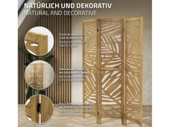 ML-DESIGN Biombo-Biombo divisorio de 3 paneles modelo Kyoto de madera natural 170 x 121 cm, separador de ambientes plegable japonés, pantalla de privacidad Marru00f3n