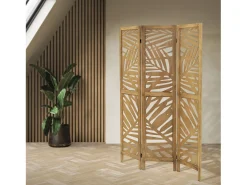 ML-DESIGN Biombo-Biombo divisorio de 3 paneles modelo Kyoto de madera natural 170 x 121 cm, separador de ambientes plegable japonés, pantalla de privacidad Marru00f3n
