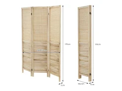 ML-DESIGN Biombo divisorio de 3 paneles modelo Osaka de madera natural 170 x 121 cm, separador de ambientes plegable japonés, pantalla de privacidad Beige