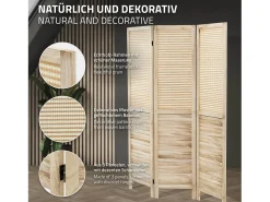 ML-DESIGN Biombo divisorio de 3 paneles modelo Osaka de madera natural 170 x 121 cm, separador de ambientes plegable japonés, pantalla de privacidad Beige