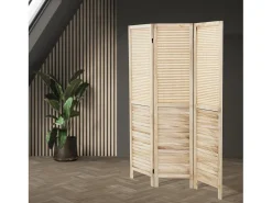 ML-DESIGN Biombo divisorio de 3 paneles modelo Osaka de madera natural 170 x 121 cm, separador de ambientes plegable japonés, pantalla de privacidad Beige
