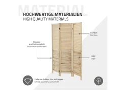 ML-DESIGN Biombo divisorio de 3 paneles modelo Osaka de madera natural 170 x 121 cm, separador de ambientes plegable japonés, pantalla de privacidad Beige