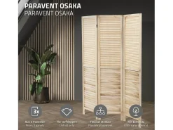 ML-DESIGN Biombo divisorio de 3 paneles modelo Osaka de madera natural 170 x 121 cm, separador de ambientes plegable japonés, pantalla de privacidad Beige