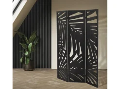 Discount ML-DESIGN Biombo divisorio de 3 paneles modelo Sapporo de madera negra 170 x 121 cm, separador de ambientes plegable japonés, pantalla de privacidad Negro