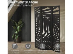 Discount ML-DESIGN Biombo divisorio de 3 paneles modelo Sapporo de madera negra 170 x 121 cm, separador de ambientes plegable japonés, pantalla de privacidad Negro